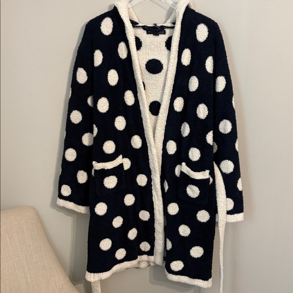 Barefoot Dreams CozyChic Navy Blue and White Polka Dot Robe Size 2(Medium) - Picture 3 of 4